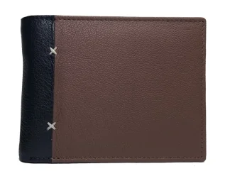 Two-tone brown men's leather bifold wallet